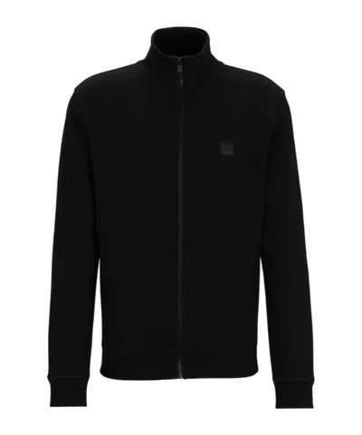 Hugo Boss Cotton-jersey Jacket With Logo Badge In Black