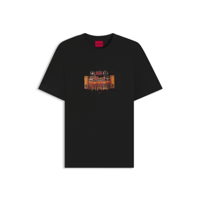 Hugo Boss Cotton-jersey T-shirt With Printed Artwork In Black