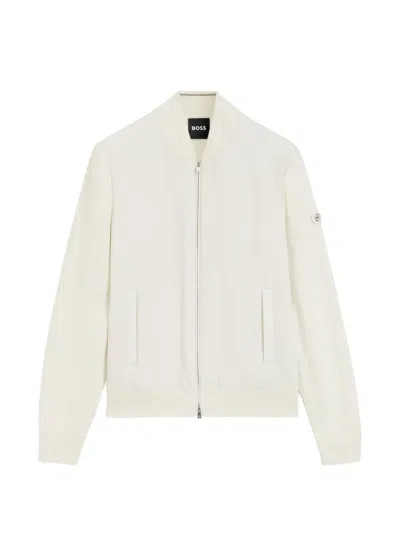 Hugo Boss Cotton-knit Hybrid Jacket With Bomber Collar In Neutral