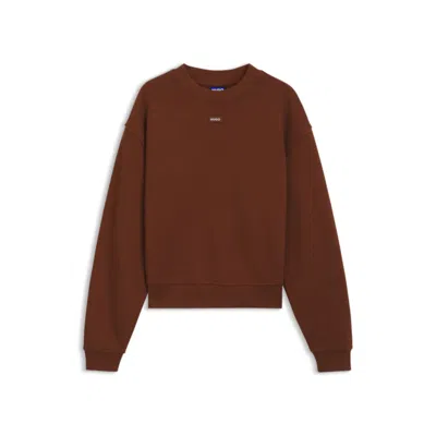 Hugo Boss Cotton-terry Sweatshirt With Logo Badge In Brown