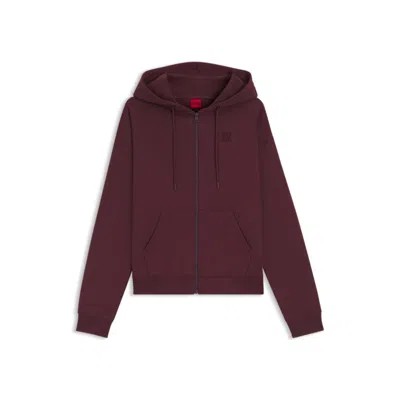 Hugo Boss Cotton-terry Zip-up Hoodie With Stacked-logo Embroidery In Burgundy
