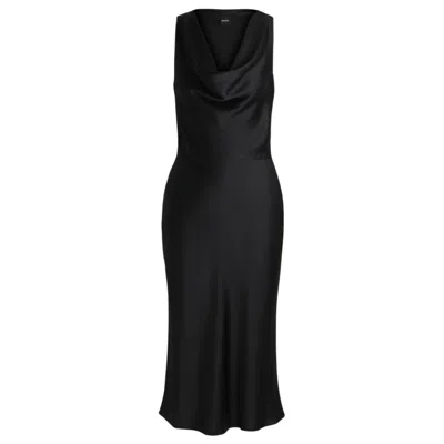 Hugo Boss Cowl-neck Dress In Fluent Satin With Cowl Neckline In Black