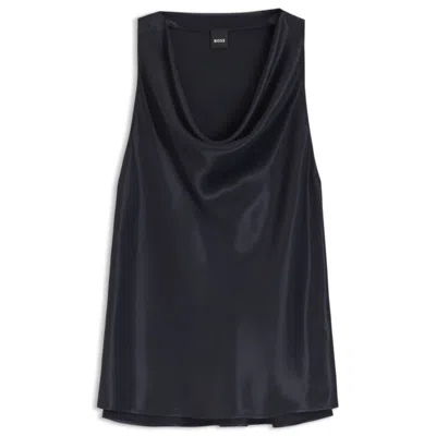 Hugo Boss Cowl-neck Satin Blouse In Blue