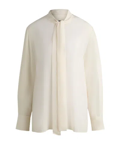 Hugo Boss Cream Fluid Longsleeve Blouse In White