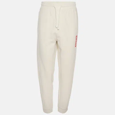 Pre-owned Hugo Boss Cream Jersey Logo Print Drawstring Jogger Pants Xl In White