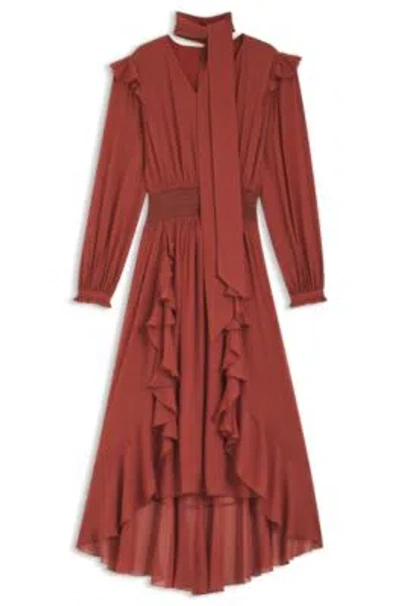 Hugo Boss Crepe-georgette Dress With Detachable Scarf In Red