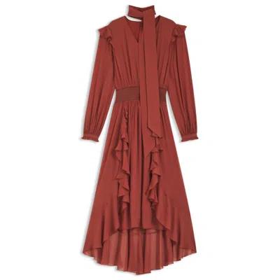 Hugo Boss Crepe-georgette Dress With Detachable Scarf In Red