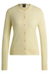 Hugo Boss Crew-neck Cardigan In Merino Wool In Light Yellow