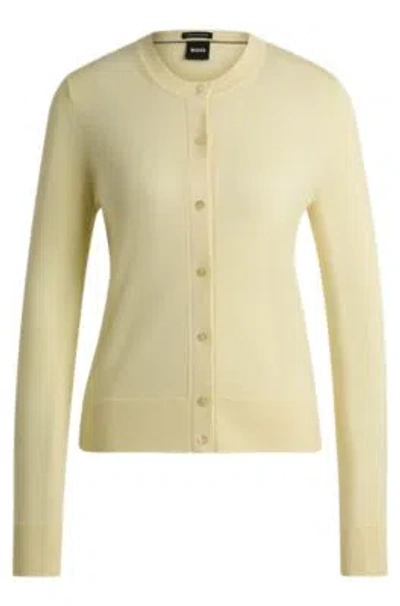 Hugo Boss Merino-wool Cardigan With Button Front In Light Yellow
