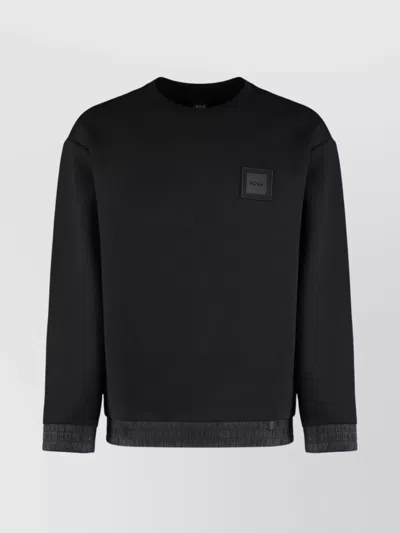 HUGO BOSS CREW-NECK COTTON BLEND SWEATSHIRT