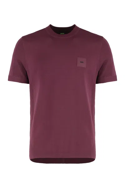 Hugo Boss Boss Crew Neck Cotton T-shirt In Burgundy