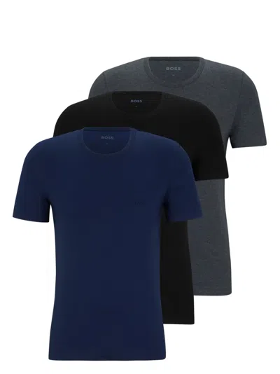 Hugo Boss Crew-neck Cotton T-shirt (set Of Three) In Blue
