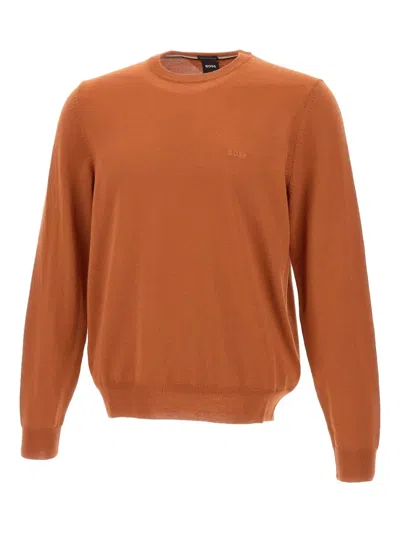 Hugo Boss Crew Neck Embroidered Sweater In Orange