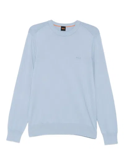 Hugo Boss Crew-neck Logo Sweater In Blue