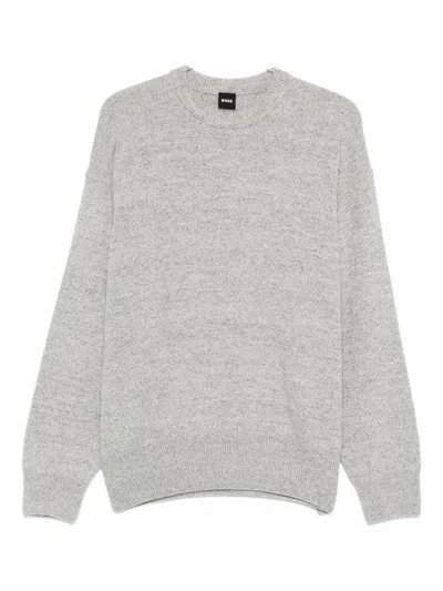 Hugo Boss Crew-neck Long-sleeve Sweater In Gray
