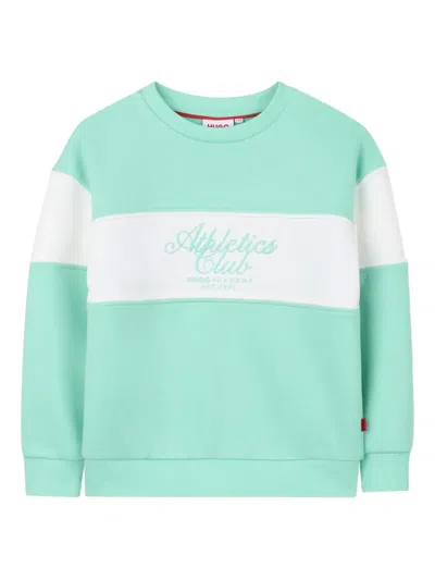 Hugo Boss Kids' Crew-neck Long-sleeve Sweatshirt In Green
