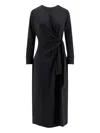 Hugo Boss Long Sleeve Midi Dress With Knot Detail In Black