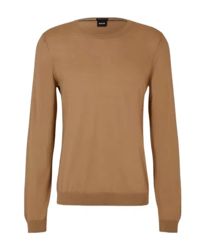 Hugo Boss Slim-fit Sweater In Virgin Wool In Beige