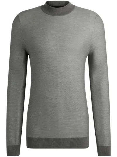 Hugo Boss Crew-neck Silk Sweatshirt In Gray