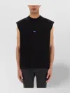 Hugo Boss Sleeveless Cotton-jersey T-shirt With Blue Logo Label In Black