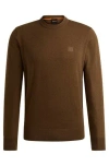 Hugo Boss Crew-neck Sweater In Cotton And Cashmere With Logo In Brown