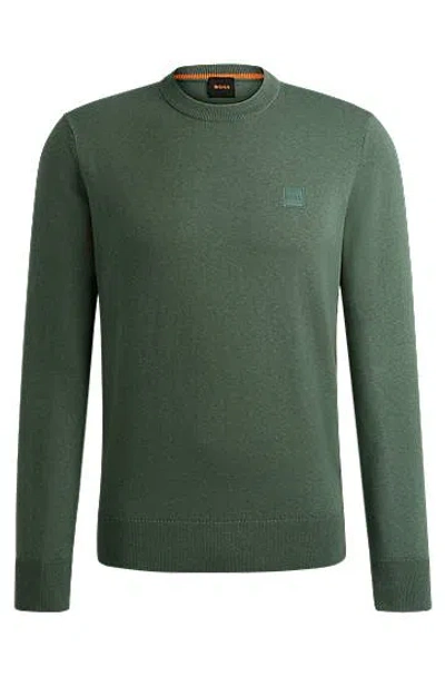 Hugo Boss Crew-neck Sweater In Cotton And Cashmere With Logo In Green