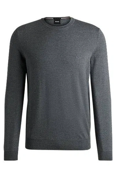 Hugo Boss Crew-neck Sweater In Virgin Wool With Embroidered Logo In Grey