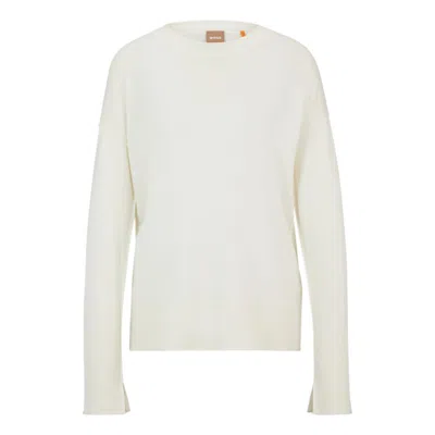 Hugo Boss Crew-neck Sweater With Slit Cuffs In White