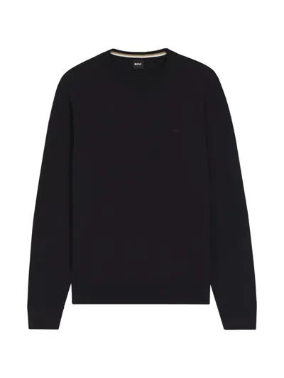 Hugo Boss Silk Sweater With Prince Of Wales Check Structure In Black