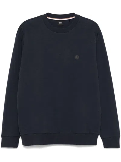 Hugo Boss Boss Crew Neck Sweatshirt With Metallic Logo Detail In Black