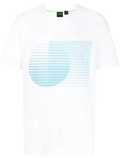 Hugo Boss Crew-neck T-shirt In Cotton Jersey With Seasonal Artwork In White