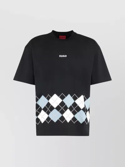 Hugo Boss Crew-neck T-shirt In Cotton With Argyle Pattern In Black