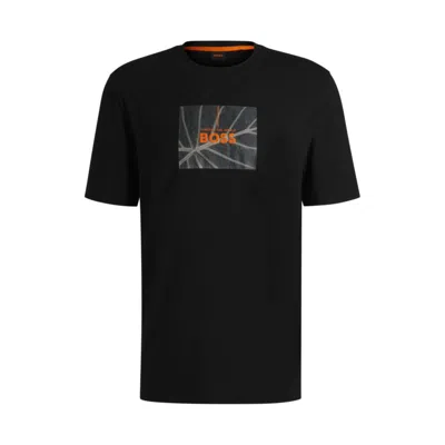 Hugo Boss Crew-neck T-shirt In Cotton With Seasonal Artwork In Black