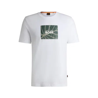 Hugo Boss Crew-neck T-shirt In Cotton With Seasonal Artwork In White
