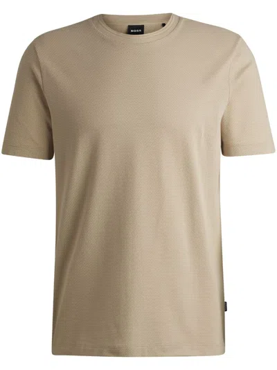Hugo Boss Bubble-jacquard Structure T-shirt In A Cotton Blend In Neutral