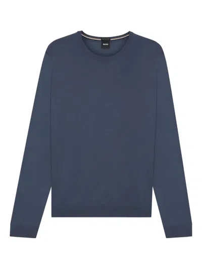 Hugo Boss Merino-wool Sweater In A Slim Fit In Blue