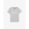 Hugo Boss Pale Blue Crewneck Logo-print Cotton T-shirt 6 Months - 3 Year In Gray