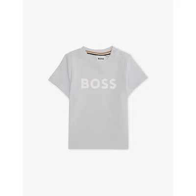 Hugo Boss Babies' Pale Blue Crewneck Logo-print Cotton T-shirt 6 Months - 3 Year In Gray