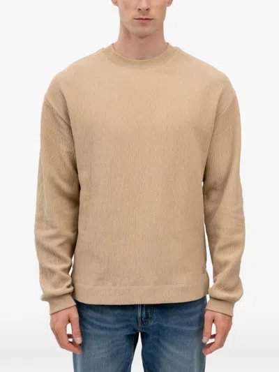 Hugo Boss Beige Crew Neck Sweatshirt In Brown