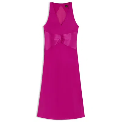 Hugo Boss Crinkle-satin Dress With Gathered Front In Purple