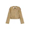 Hugo Boss Cropped Biker Jacket In Grained Leather In Brown