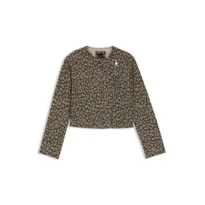 Hugo Boss Cropped Biker Jacket In Leopard Jacquard In Green