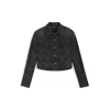 Hugo Boss Cropped Blouse In Crystal-embellished Denim In Black