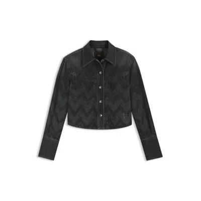 HUGO BOSS CROPPED BLOUSE IN CRYSTAL-EMBELLISHED DENIM
