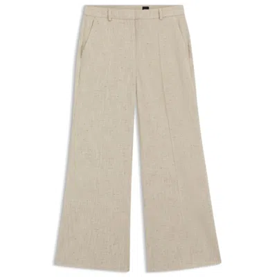 Hugo Boss Cropped Flared-fit Pants In A Slub Weave In Neutral