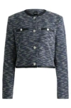 Hugo Boss Cropped Jacket In Cotton Tweed In Patterned