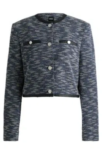 Hugo Boss Cropped Jacket In Cotton Tweed In Patterned