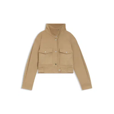 Hugo Boss Cropped Jacket In Paper-touch Cotton Twill In Brown