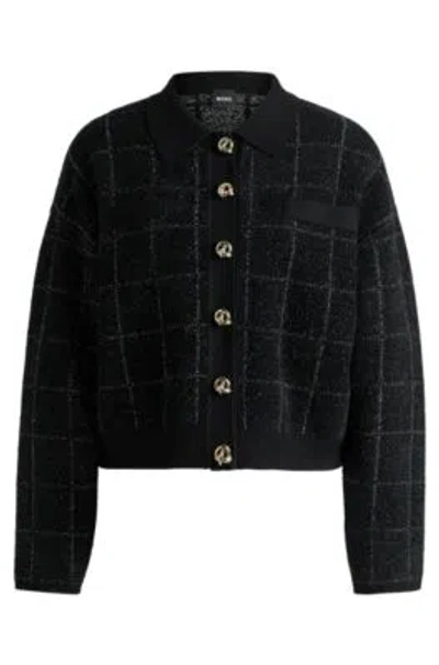 Hugo Boss Cropped Jacket In Sparkle Tweed With Feature Buttons In Black