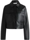 Hugo Boss Leather Jacket With Contrast Cuffs And Buttoned Closure In Black